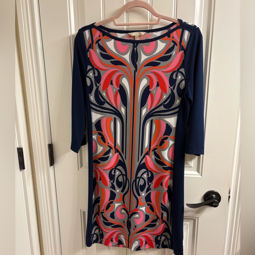 Banana Republic Psychedelic Retro Mod Style Sheath Dress Size S Navy Pink 60’s